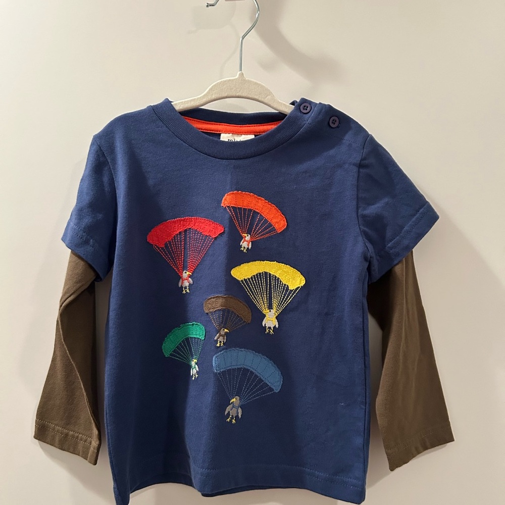 Mini Boden Blue Long Sleeve Tee with Parachuting Birds